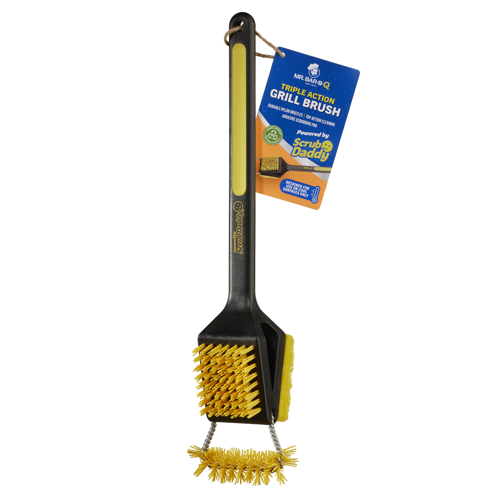 Mr. Bar-B-Q Scrub Daddy Triple Action Grill Brush — Nylon Bristles, Twisted Wires, Abrasive Scrubber Pad, Model# 60418SDZ